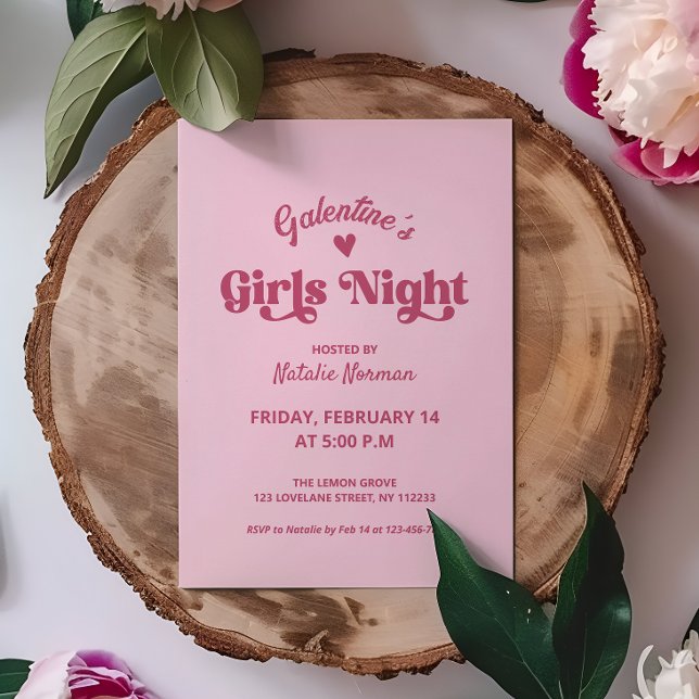 Niedliches Pink Galentine's Girls Night Party Einladung (galentines girls night cute pink party invitation)
