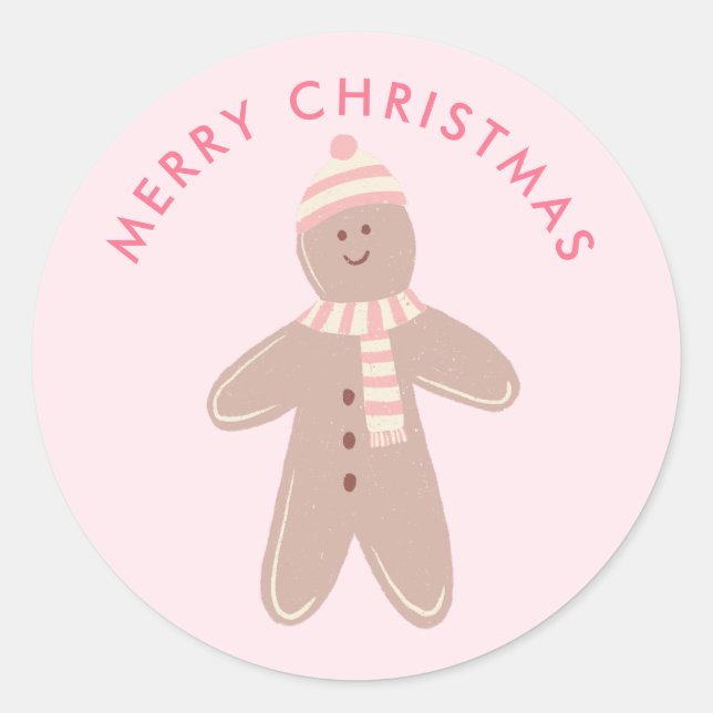 Niedliches Pink Gingerbrett Erstes Weihnachtsfest Runder Aufkleber (Vorderseite)