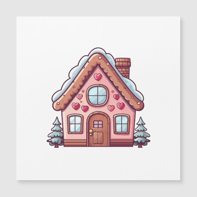 Niedliches Pink Gingerbrot House Magnetkarte (Vorderseite)