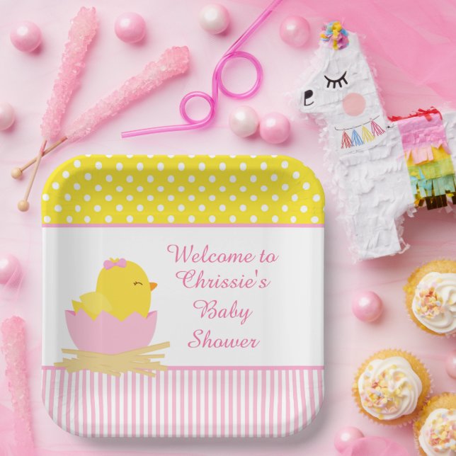 Niedliches Pink Girl Chick Baby Dusche Party Pappteller (Party)