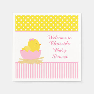 Niedliches Pink Girl Chick Baby Dusche Party Serviette