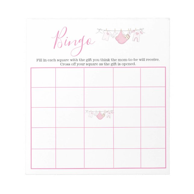 Niedliches Pink Girl Clothesline Baby Shooting Bin Notizblock (Vorderseite)