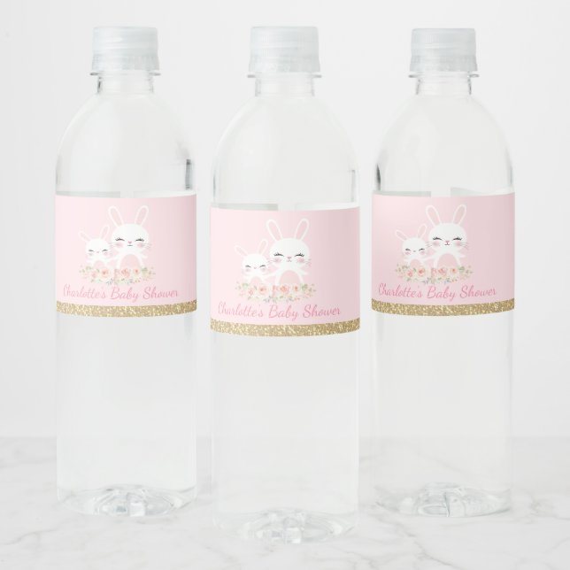 Niedliches Pink Gold Bunny Baby Dusche Kaninchen P (Flaschen)