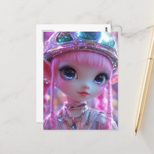 Niedliches Pink Hair Big Eyes Gal Postkarte