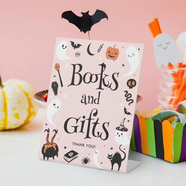 Niedliches Pink Halloween Kinderduschbücher und Ge Sockelschild (Von Creator hochgeladen)