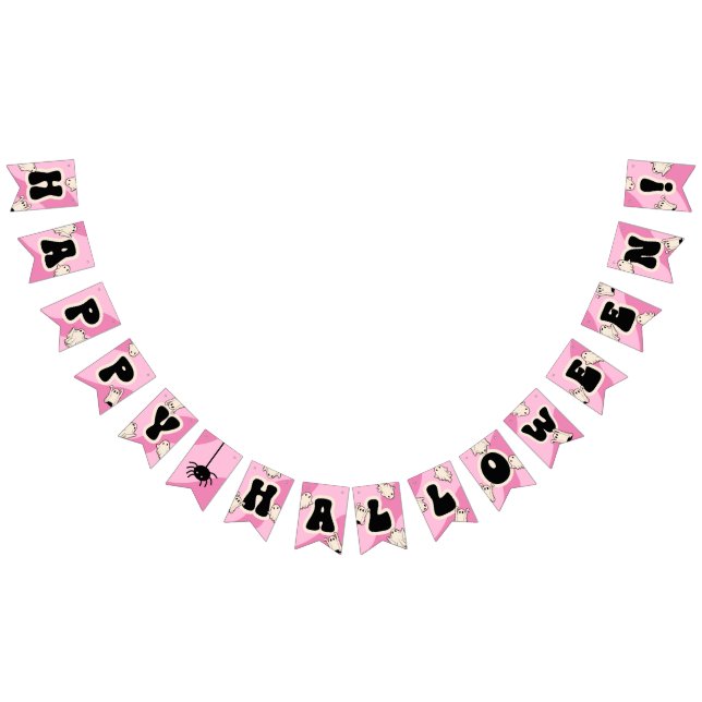 Niedliches Pink Happy Halloween Party Wimpelkette (Alle)