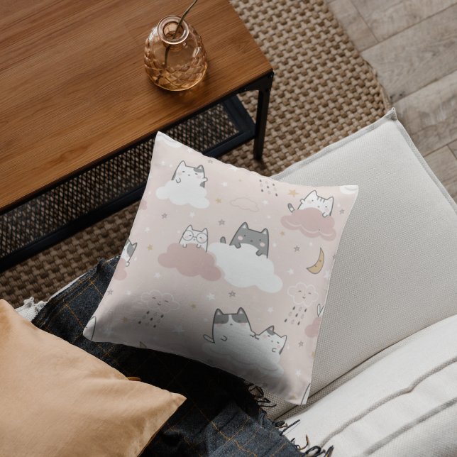 Niedliches Pink Kitten-Muster Kissen (Von Creator hochgeladen)