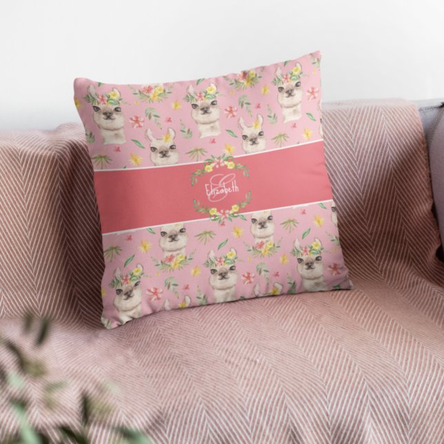 Niedliches Pink Lama Muster für Little Girls Kissen (Von Creator hochgeladen)