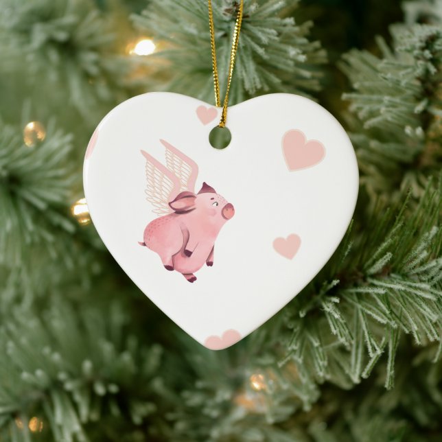 Niedliches Pink mit Flügeln Keramik Ornament (Baum)