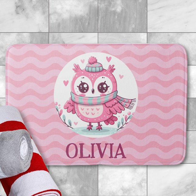 Niedliches Pink Owl Tragend Scarf und Hood Badematte (Von Creator hochgeladen)