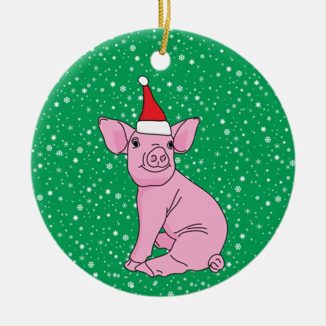 Niedliches Pink Piglet in der Weihnachtsmannmütze  Keramik Ornament (Vorne)