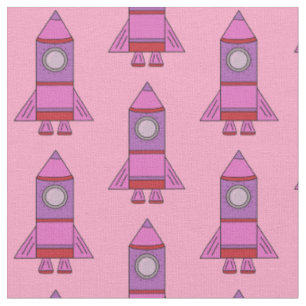 Niedliches Pink Rocket Ship Girl Kindermuster Stoff