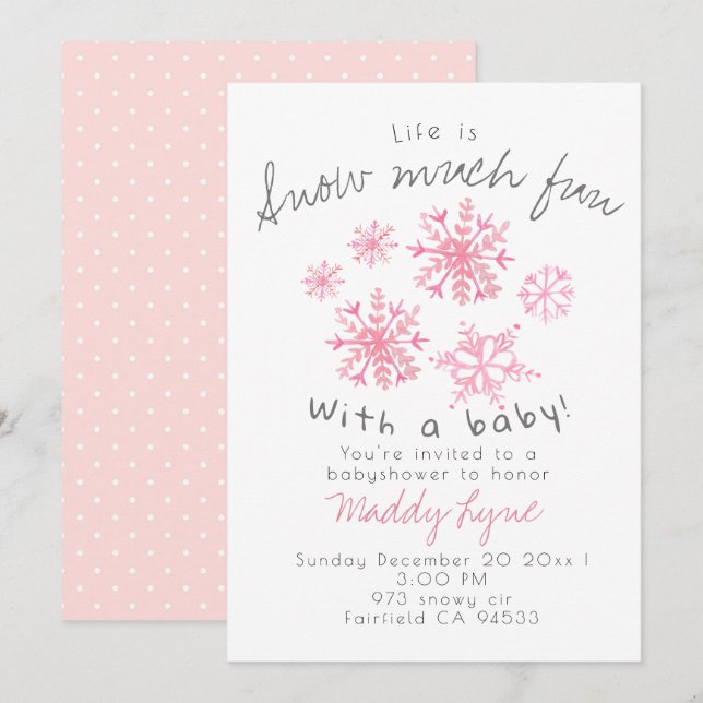 Niedliches Pink-Schnee-Mädchen Babydusche Party la Einladung (Vorne/Hinten)