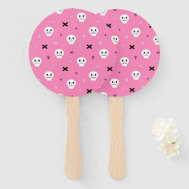 Niedliches Pink Skull Halloween-Muster Fächer (Vorne und Hinten)