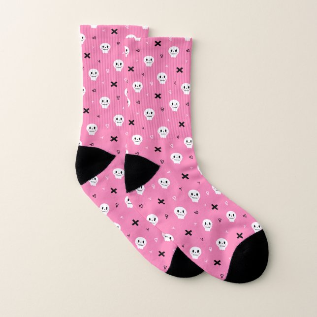 Niedliches Pink Skull Halloween-Muster Socken (Paar)