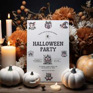 Niedliches Pink und Black Kids Halloween-Party lad Einladung