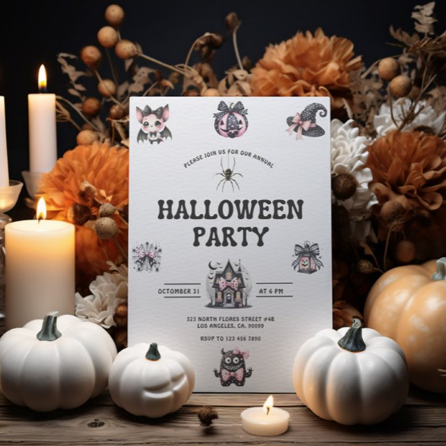 Niedliches Pink und Black Kids Halloween-Party lad Einladung (Von Creator hochgeladen)