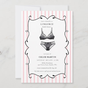 Niedliches Pink und Black Lingerie-Brautparty Einladung
