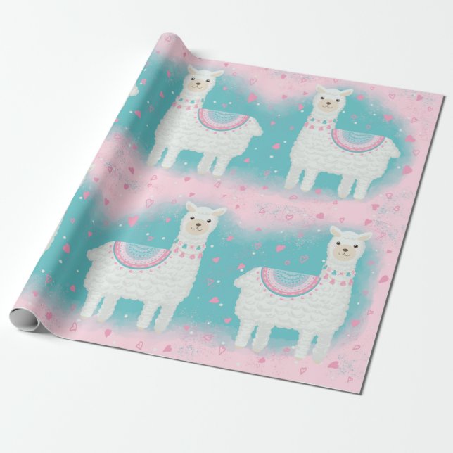 Niedliches Pink- und Minzlammuster Geschenkpapier (Ungerollt)