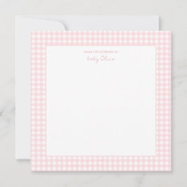 Niedliches Pink und Weiß Gingham Square Baby Girl Dankeskarte