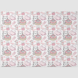 Niedliches Pink und Weißkatzenpapier Seidenpapier