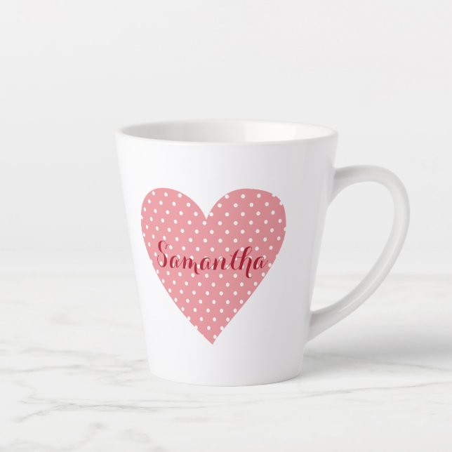 Niedliches Pink-Weiß-Polka-Dotherz Milchtasse (Rechts)