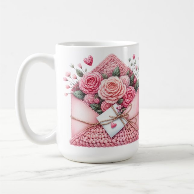 NIEDLICHES PINK & WHITE CROCHET SIEHT ENVELOPEN AU KAFFEETASSE (Links)