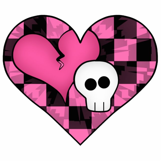 Niedliches pinkfarbenes und schwarzes Herz und Sch Fotoskulptur Magnet (Vorne)