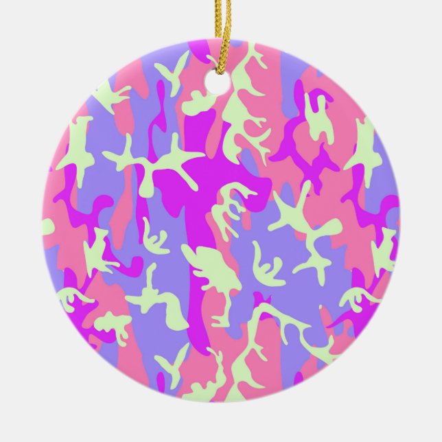 Niedliches pinkfarbiges digitales Tarnmuster Keramik Ornament (Vorne)