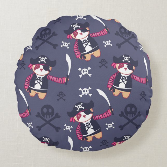 Niedliches Pirate Panda Bear Pattern Rundes Kissen (Vorderseite)