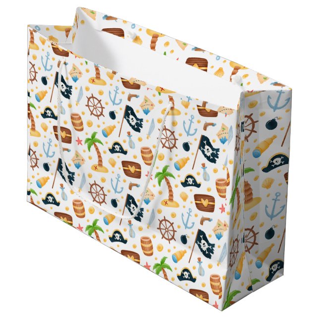 Niedliches Pirate Themed Nautic Pattern  Große Geschenktüte (Vorderseite Schrägansicht)