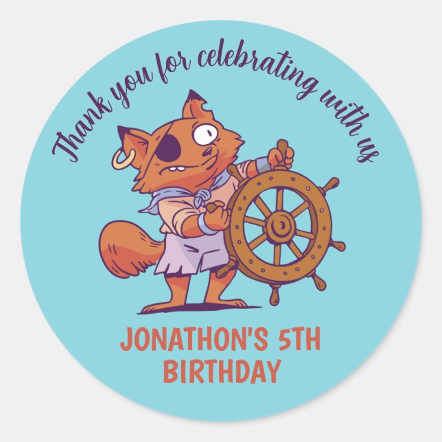 Niedliches Piratenfox Party tierischer Kindergebur Runder Aufkleber (Vorderseite)