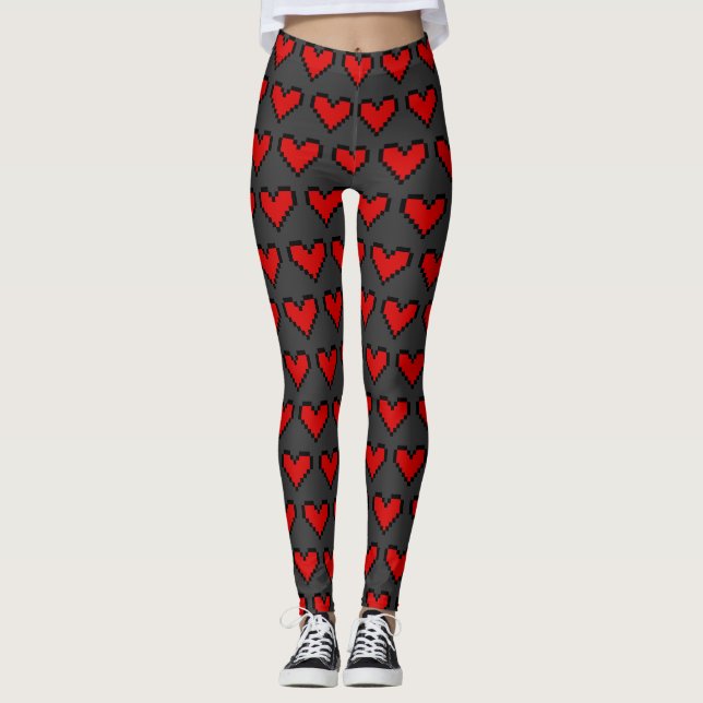 Niedliches Pixelherzmuster Yoga und Workout Leggings (Vorderseite)