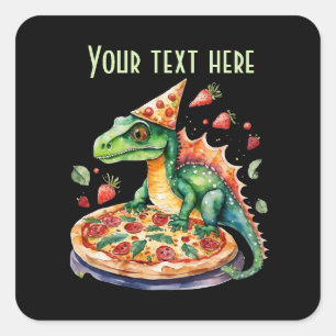Niedliches Pizza-Dinosaurier-Party Quadratischer Aufkleber