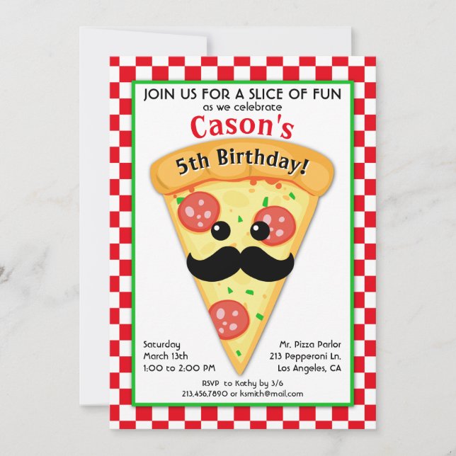 Niedliches Pizza-Party Kindergeburt Einladung (Vorderseite)