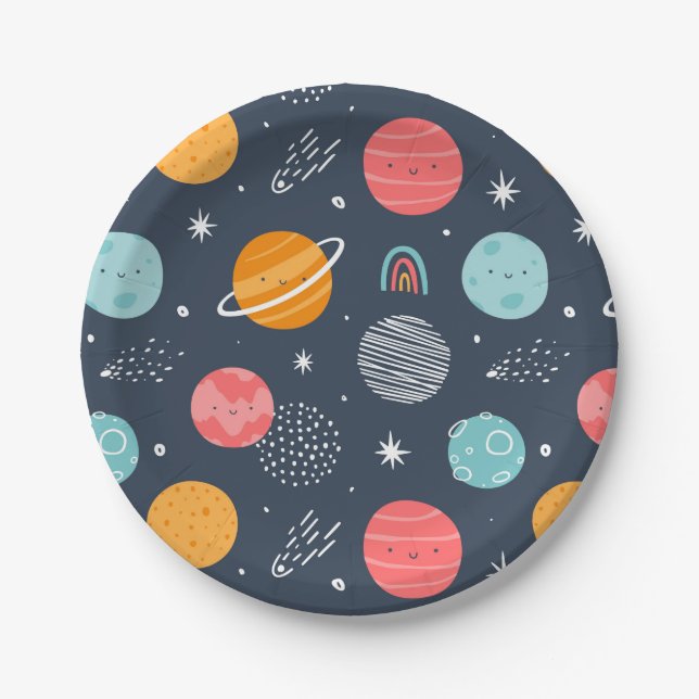 Niedliches Planetenmuster Pappteller (Vorderseite)