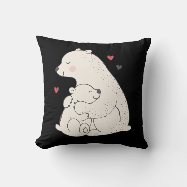 Niedliches Polar-Bär Mama mit Baby Kissen (Vorderseite)
