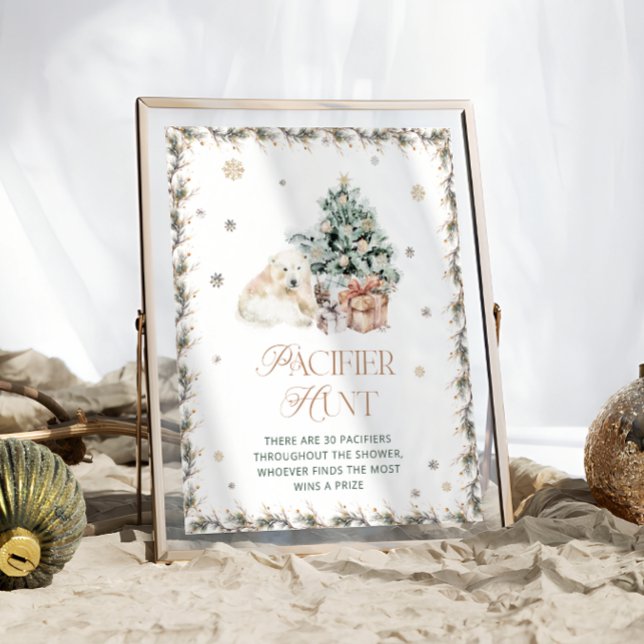 Niedliches Polar Bear Baby Dusche Schnuller Jagdsp Poster (Von Creator hochgeladen)