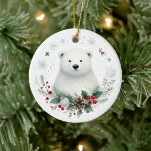 Niedliches Polar Bear Boy Baby Erste Weihnachtsfei Keramik Ornament