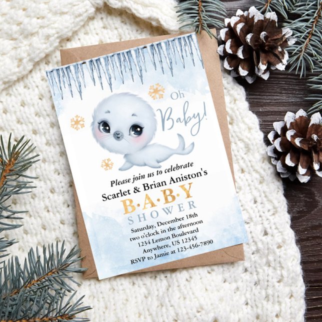 Niedliches Polar Siegel Arctic Baby Dusche Einladung (Von Creator hochgeladen)
