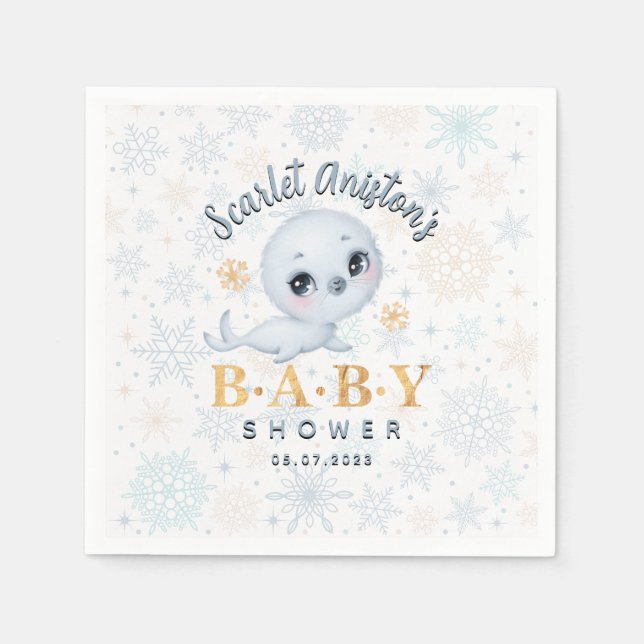 Niedliches Polar Siegel Arctic Baby Dusche Serviette (Vorderseite)