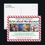 Niedliches politisch korrektes lustiges 3-Foto Feiertagspostkarte<br><div class="desc">Diese lustige Urlaubspostkarte weist eine humorvolle Neigung zur politischen Korrektheit auf. Die Karte enthält drei Fotos und die Bildunterschrift lautet: Haben Sie eine fabelhafte ChristmaSolsticHanukKwanzaa! - Zusammenführung der Worte Weihnachten Solstice Hanukkah und Kwanzaa zu einem albernen Wort. Der Gruß lautet: Möge der Geist der Saison Ihr Herz mit Ruhe, Liebe...</div>