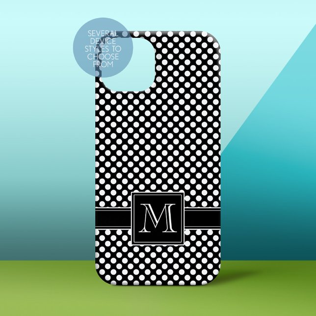 Niedliches Polka-Dot-Muster und Monogramm Case-Mate iPhone Hülle (Personalized Phone Case - Solid Black Background with Monogram)