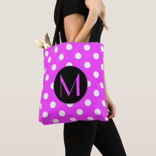 Niedliches Polka-Punkt-Monogramm-Rosa Tasche