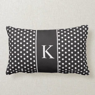 Niedliches Polka-Punkt-Monogramm Schwarzweiss Lendenkissen