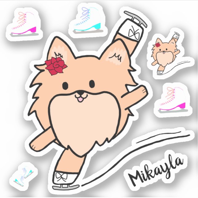 Niedliches Pom Figure Skaten Sticker-Set Aufkleber (Vorderseite)