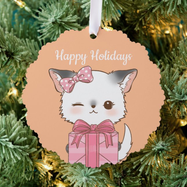Niedliches Pomchi mit einem aktuellen Pink Bow Hap Ornament Karte (Insitu (Baum))