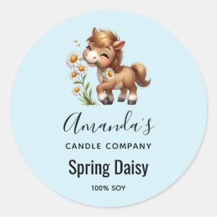 Niedliches Pony Eating Daisies Candle Business Runder Aufkleber
