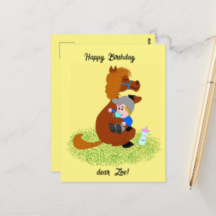 Niedliches Pony mit Baby - Kindergeburtstag Postkarte