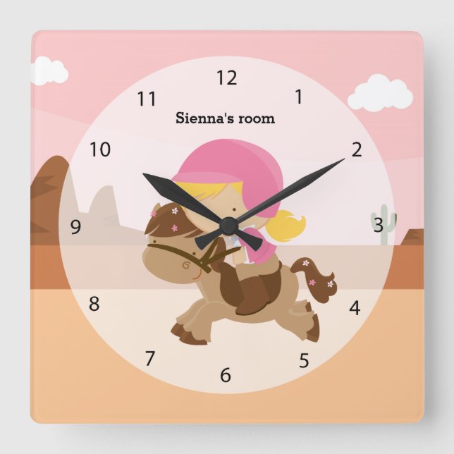 Niedliches Pony Quadratische Wanduhr (Vorderseite)